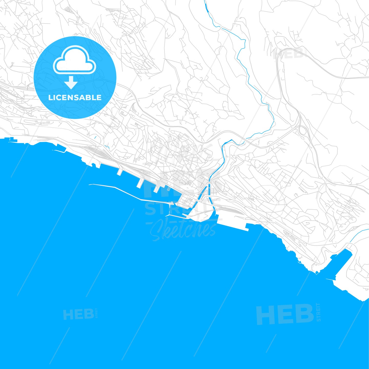 Rijeka , Croatia bright two-toned vector map