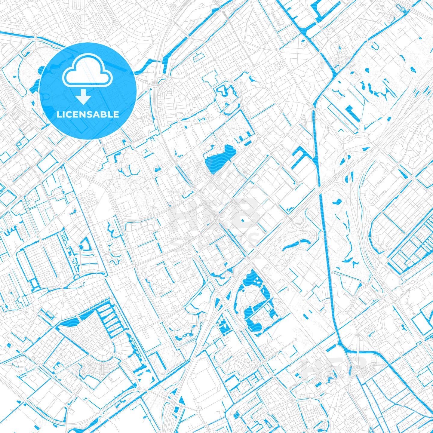 Rijswijk, Netherlands PDF vector map with water in focus