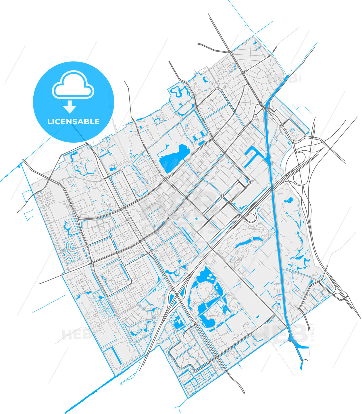 Rijswijk, South Holland, Netherlands, high quality vector map