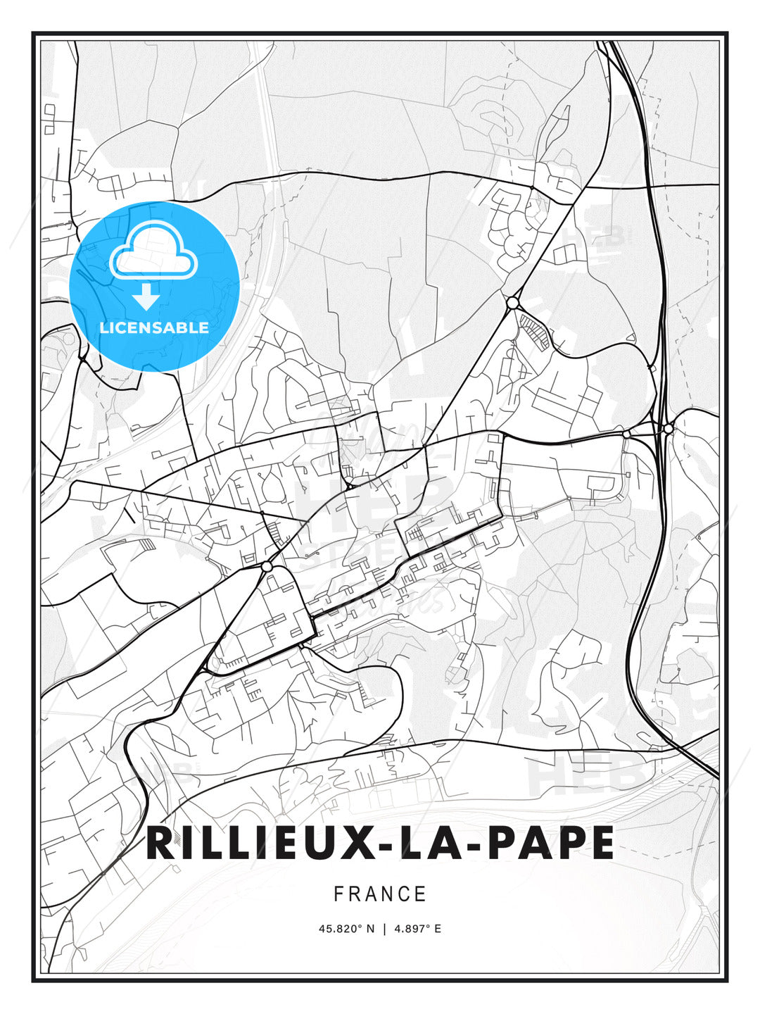 Rillieux-la-Pape, France, Modern Print Template in Various Formats - HEBSTREITS Sketches