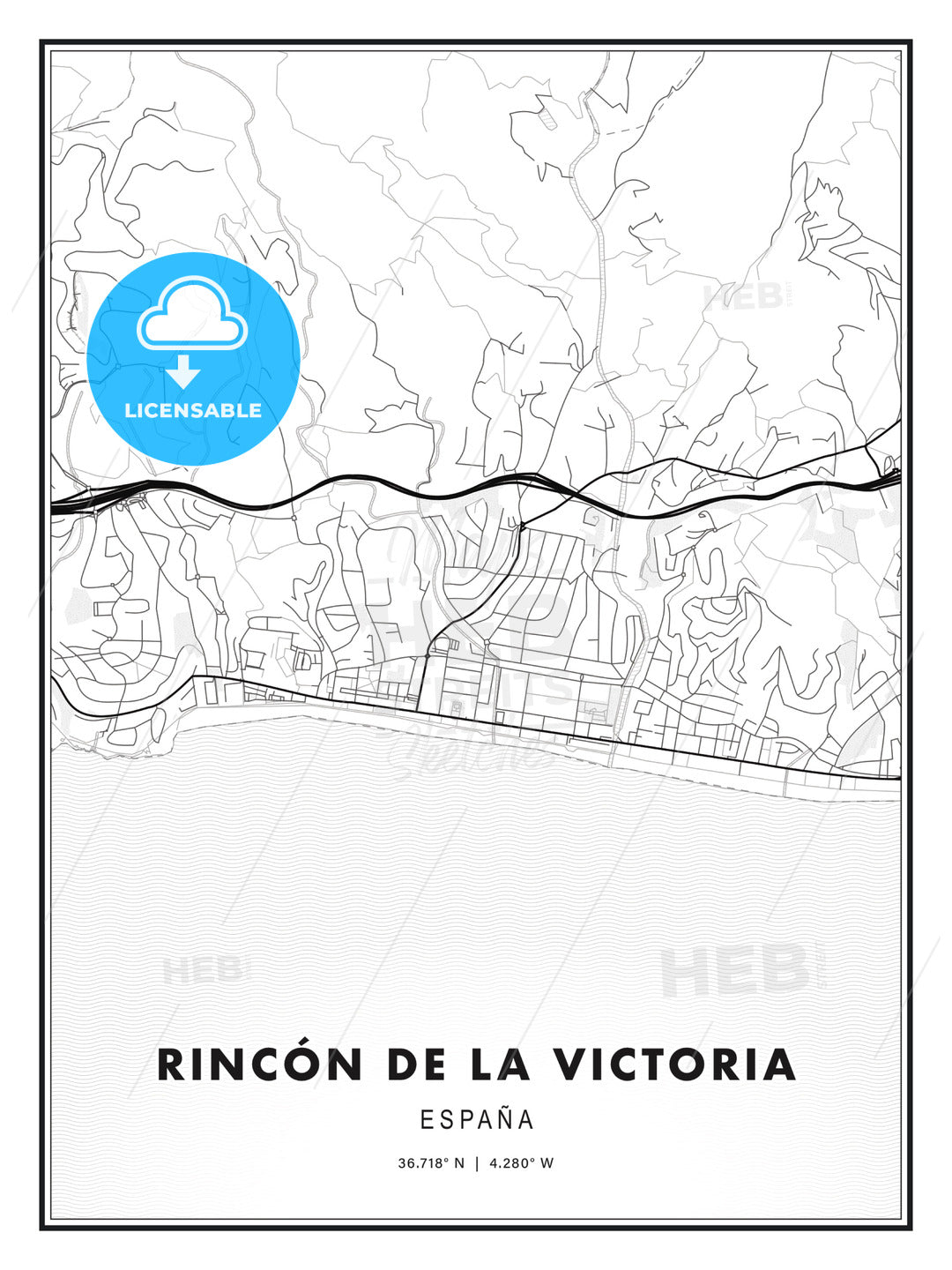 Rincón de la Victoria, Spain, Modern Print Template in Various Formats - HEBSTREITS Sketches