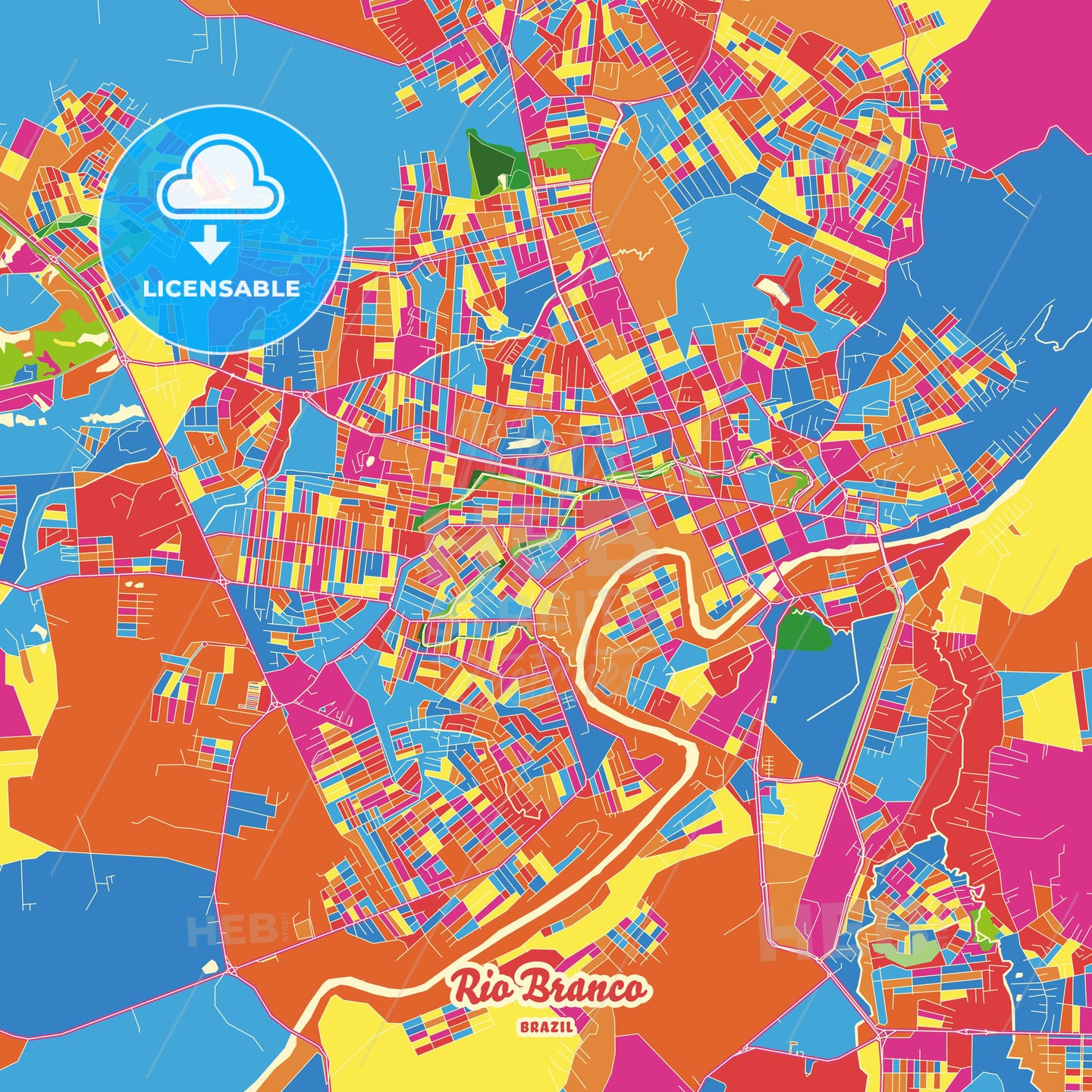 Rio Branco, Brazil Crazy Colorful Street Map Poster Template - HEBSTREITS Sketches