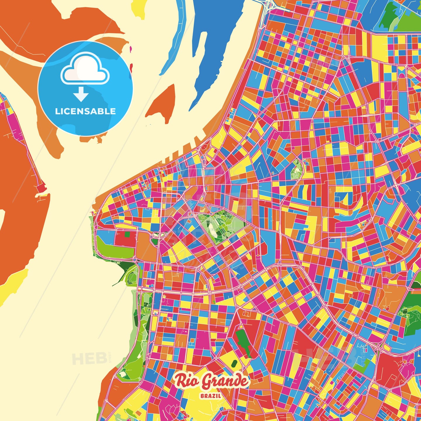 Rio Grande, Brazil Crazy Colorful Street Map Poster Template - HEBSTREITS Sketches