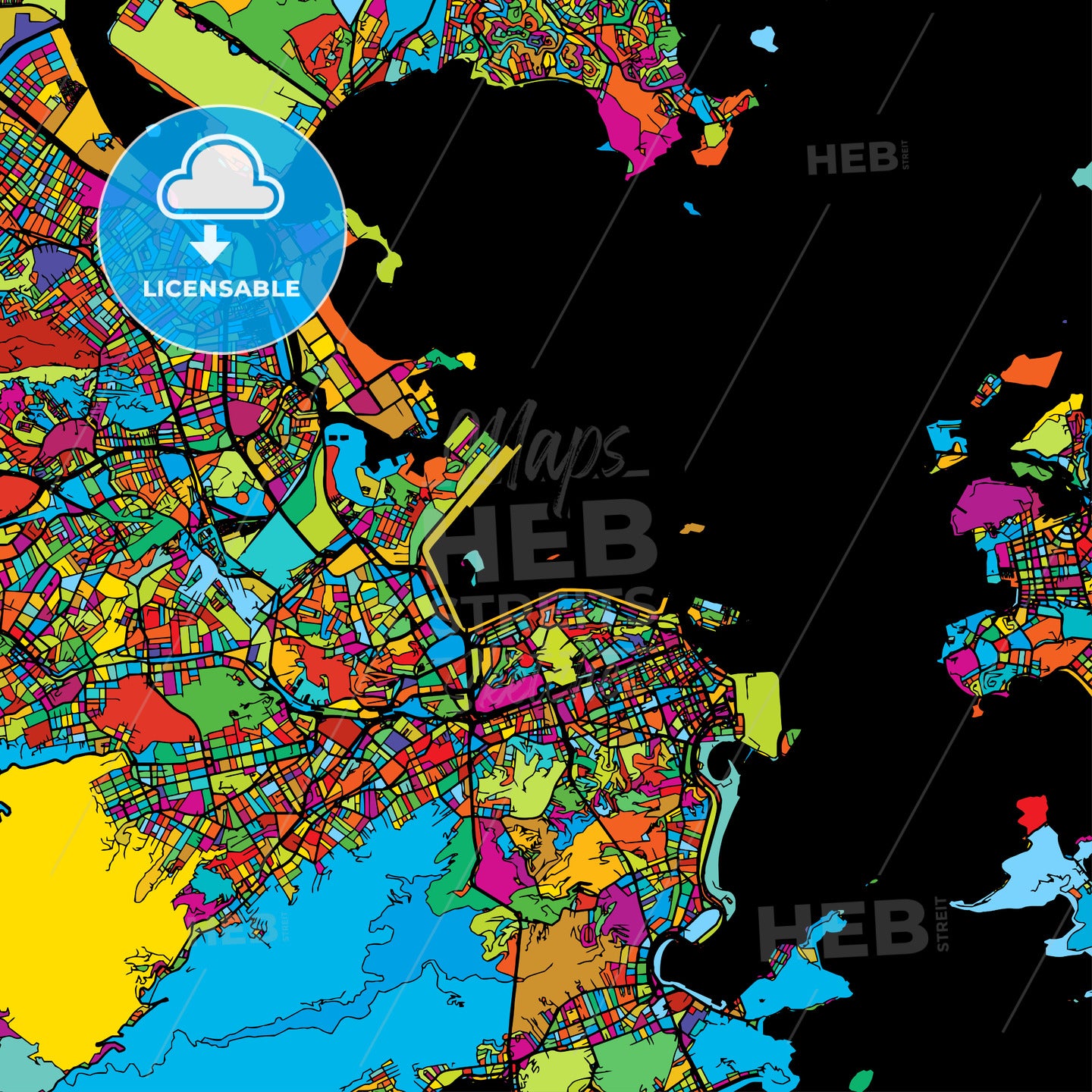Rio de Janeiro, Brazil, Colorful Vector Map on Black