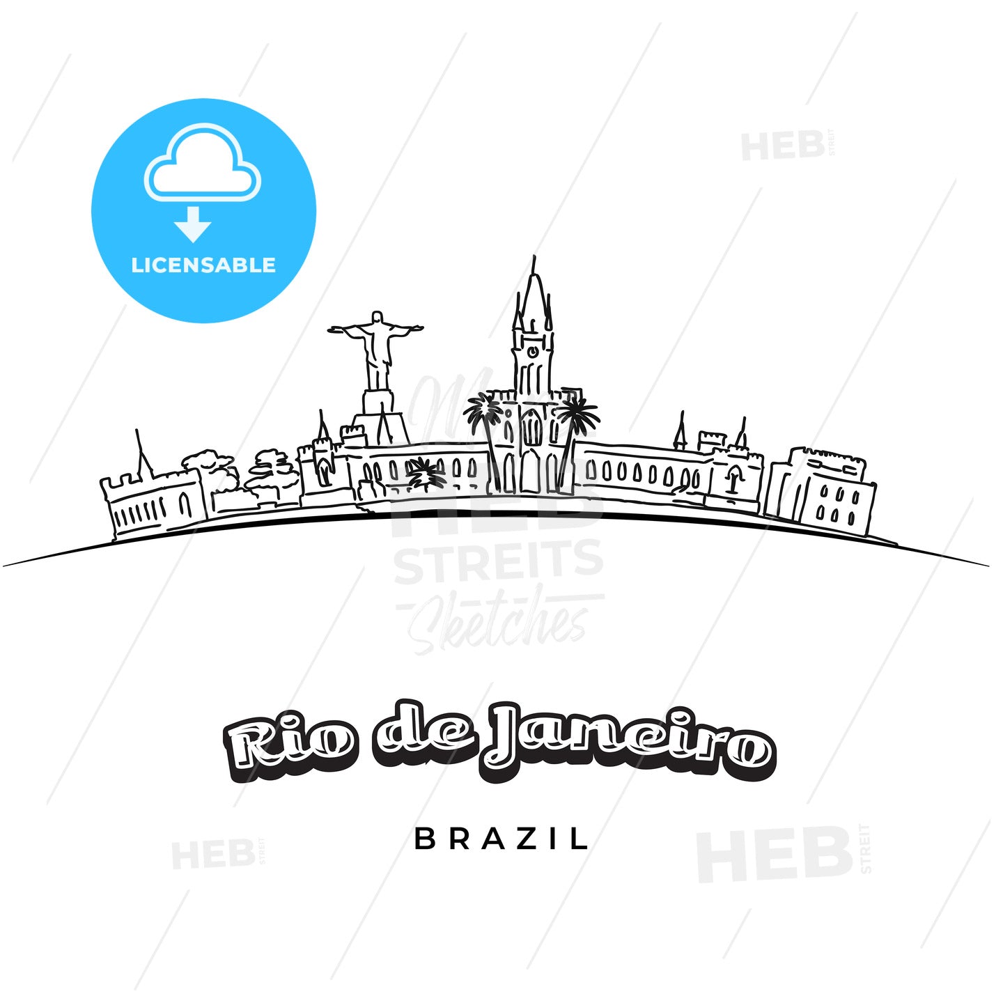 Rio de Janeiro panorama drawing – instant download