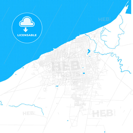 Riohacha, Colombia PDF vector map with water in focus