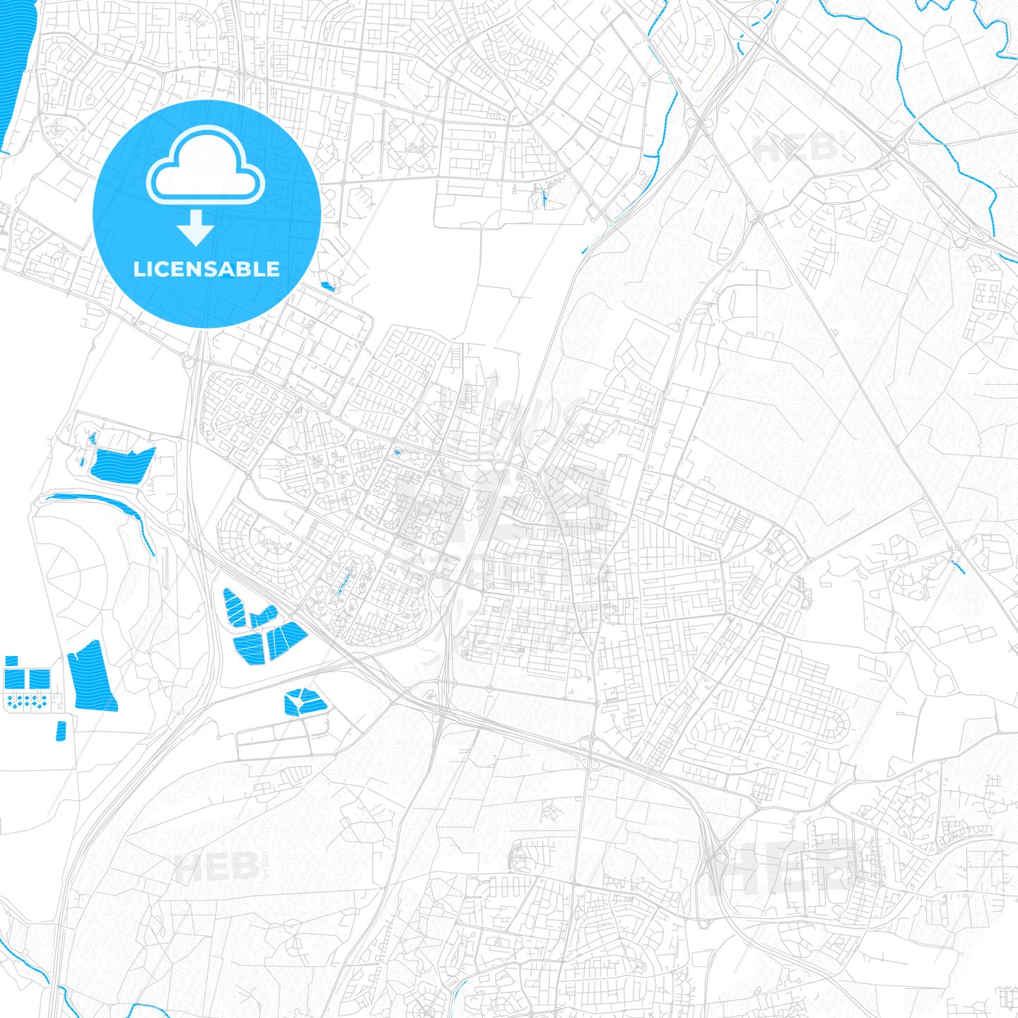 Rishon LeZion, Israel PDF vector map with water in focus