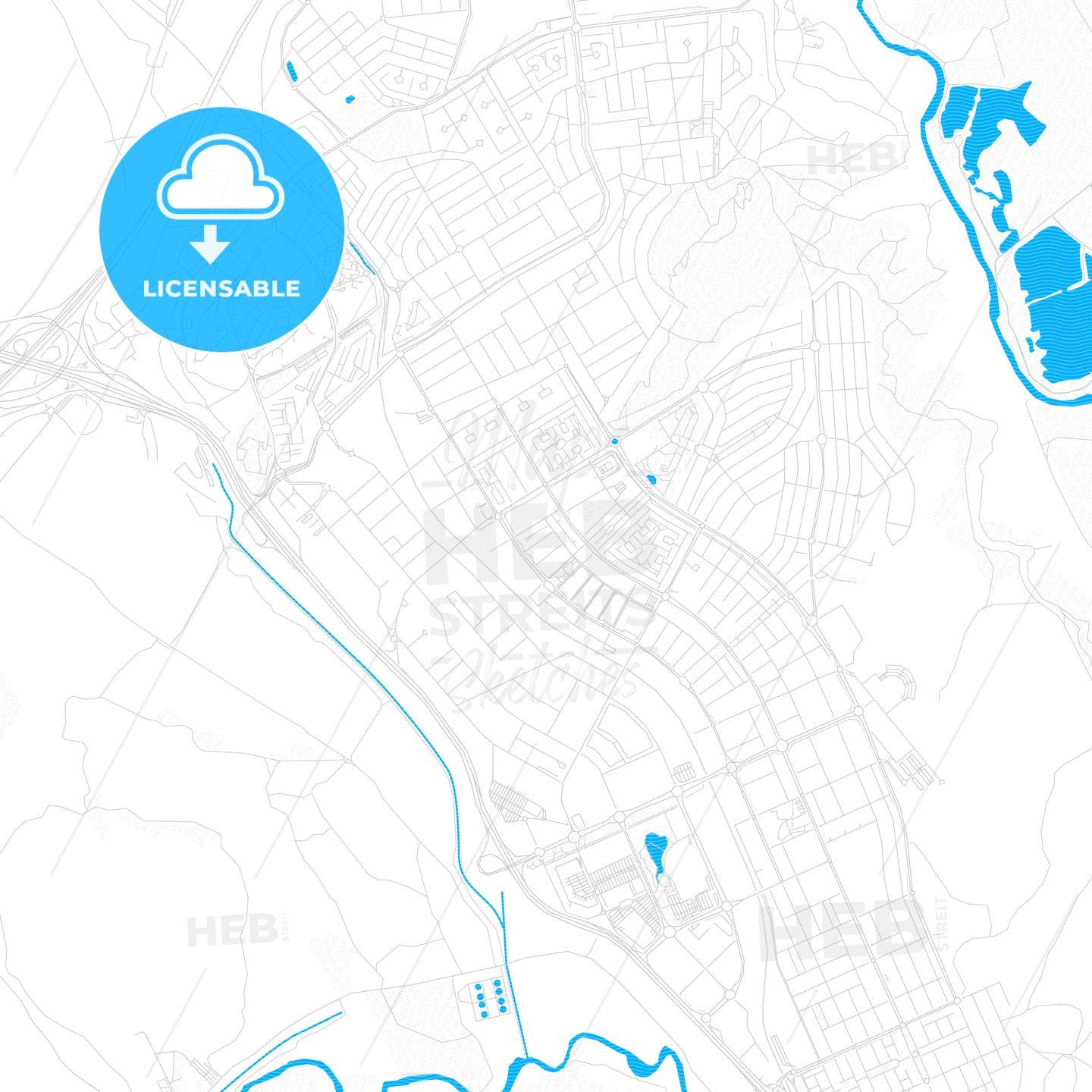 Rivas-Vaciamadrid, Spain PDF vector map with water in focus