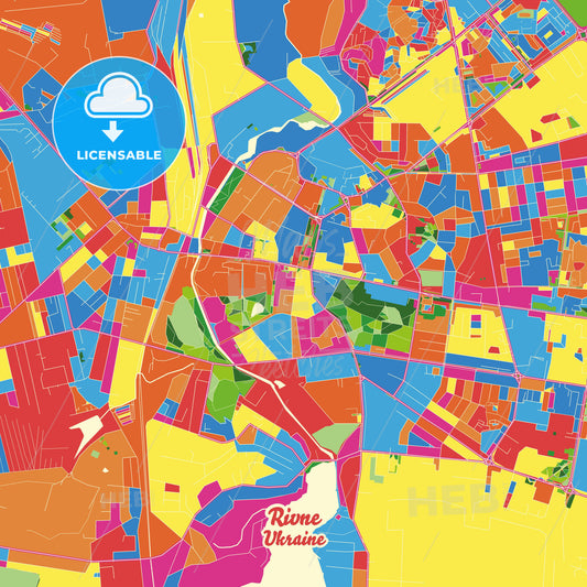 Rivne, Ukraine Crazy Colorful Street Map Poster Template - HEBSTREITS Sketches