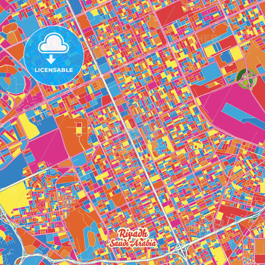 Riyadh, Saudi Arabia Crazy Colorful Street Map Poster Template - HEBSTREITS Sketches