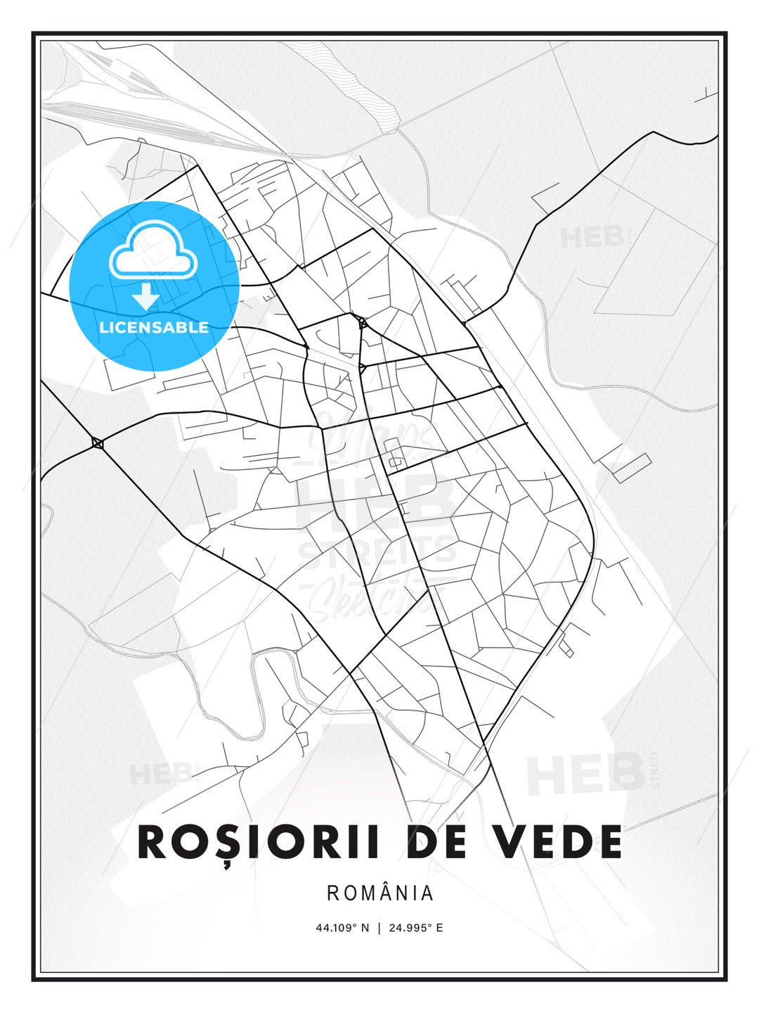 Roșiorii de Vede, Romania, Modern Print Template in Various Formats - HEBSTREITS Sketches