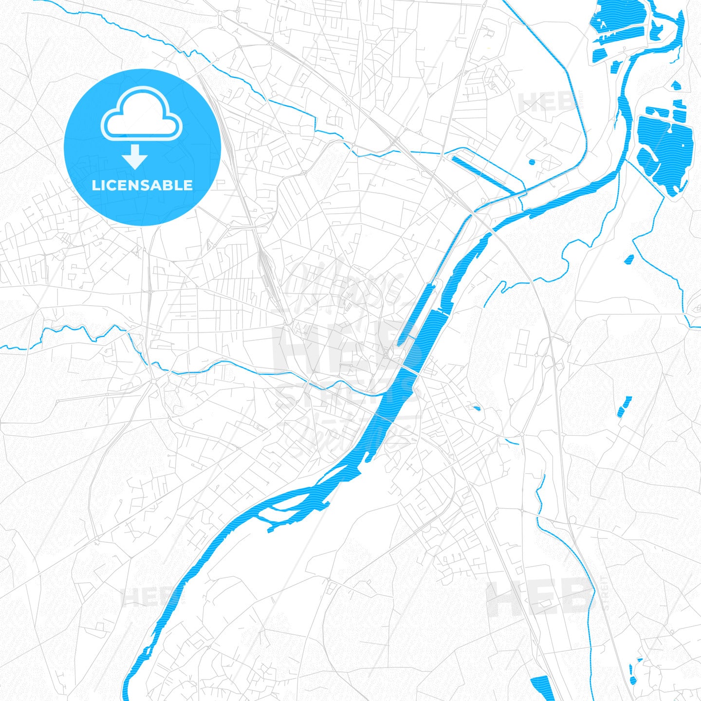 Roanne, France PDF vector map with water in focus