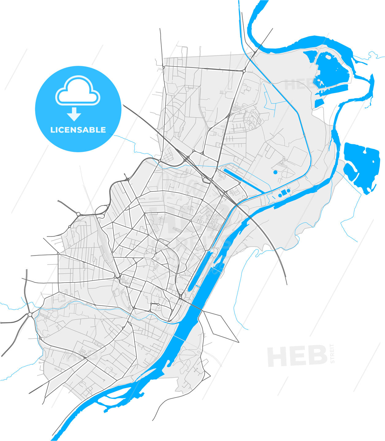 Roanne, Loire, France, high quality vector map