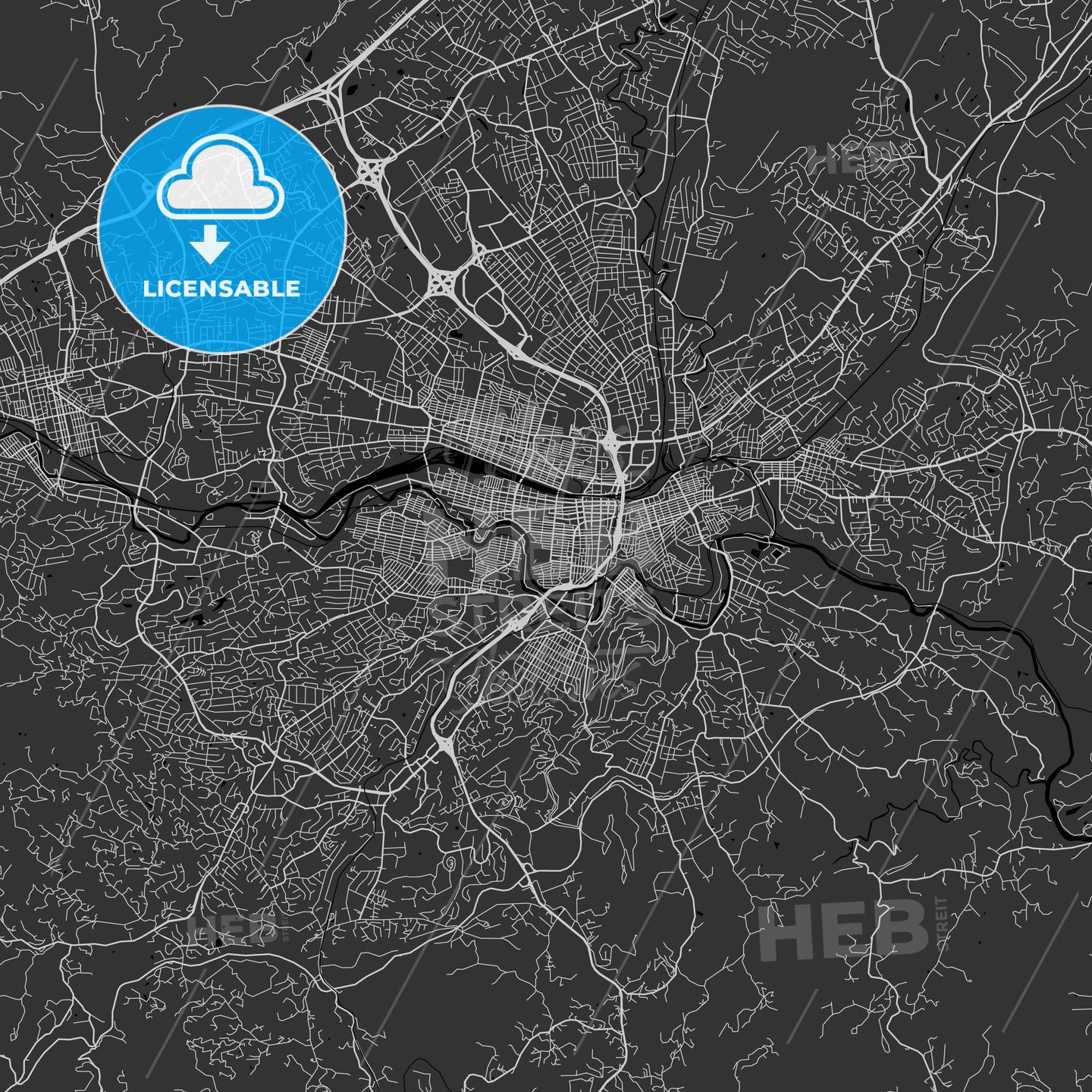 Roanoke, Virginia - Area Map - Dark