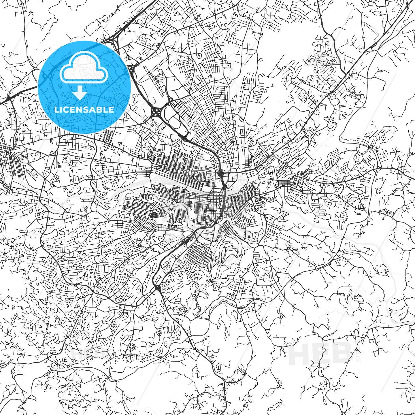 Roanoke, Virginia - Area Map - Light