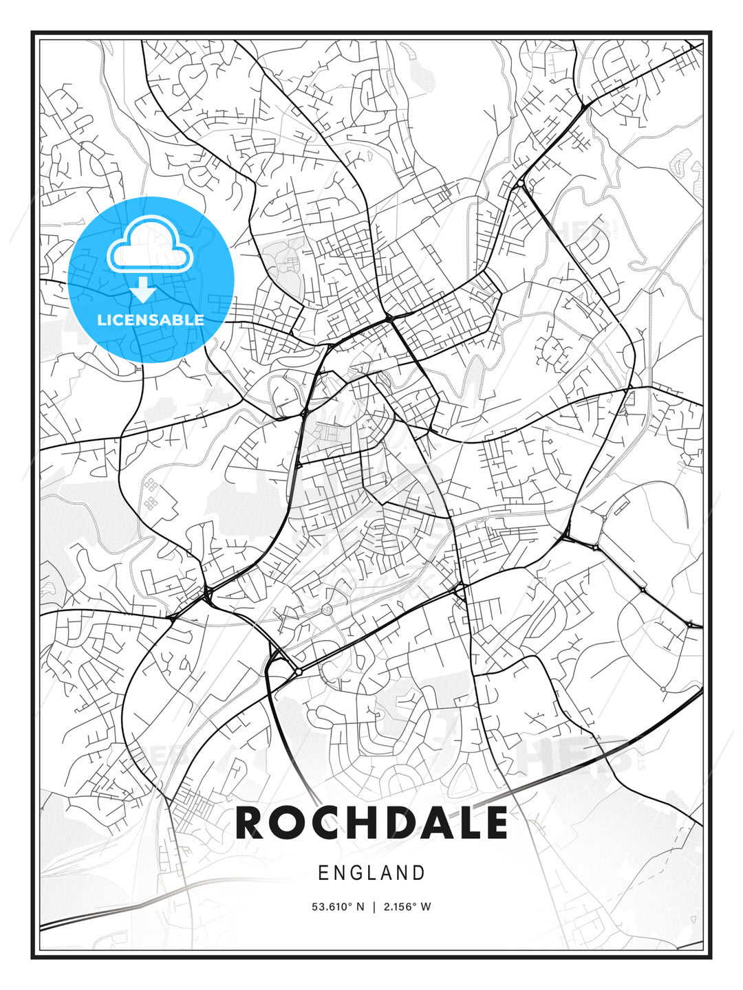 Rochdale, England, Modern Print Template in Various Formats - HEBSTREITS Sketches