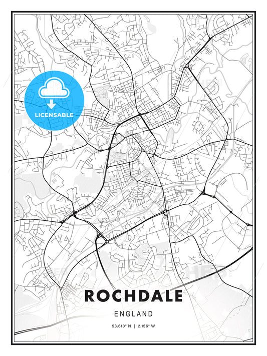 Rochdale, England, Modern Print Template in Various Formats - HEBSTREITS Sketches