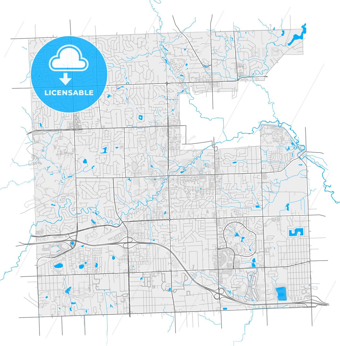 Rochester Hills, Michigan, United States, high quality vector map