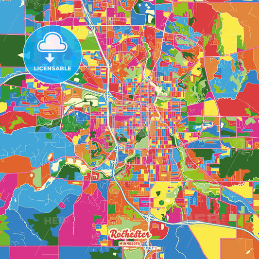 Rochester, United States Crazy Colorful Street Map Poster Template - HEBSTREITS Sketches