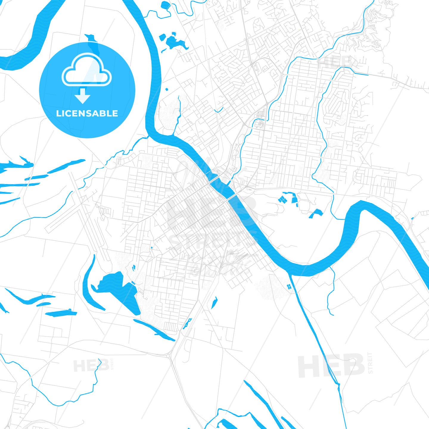 Rockhampton, Australia PDF vector map with water in focus