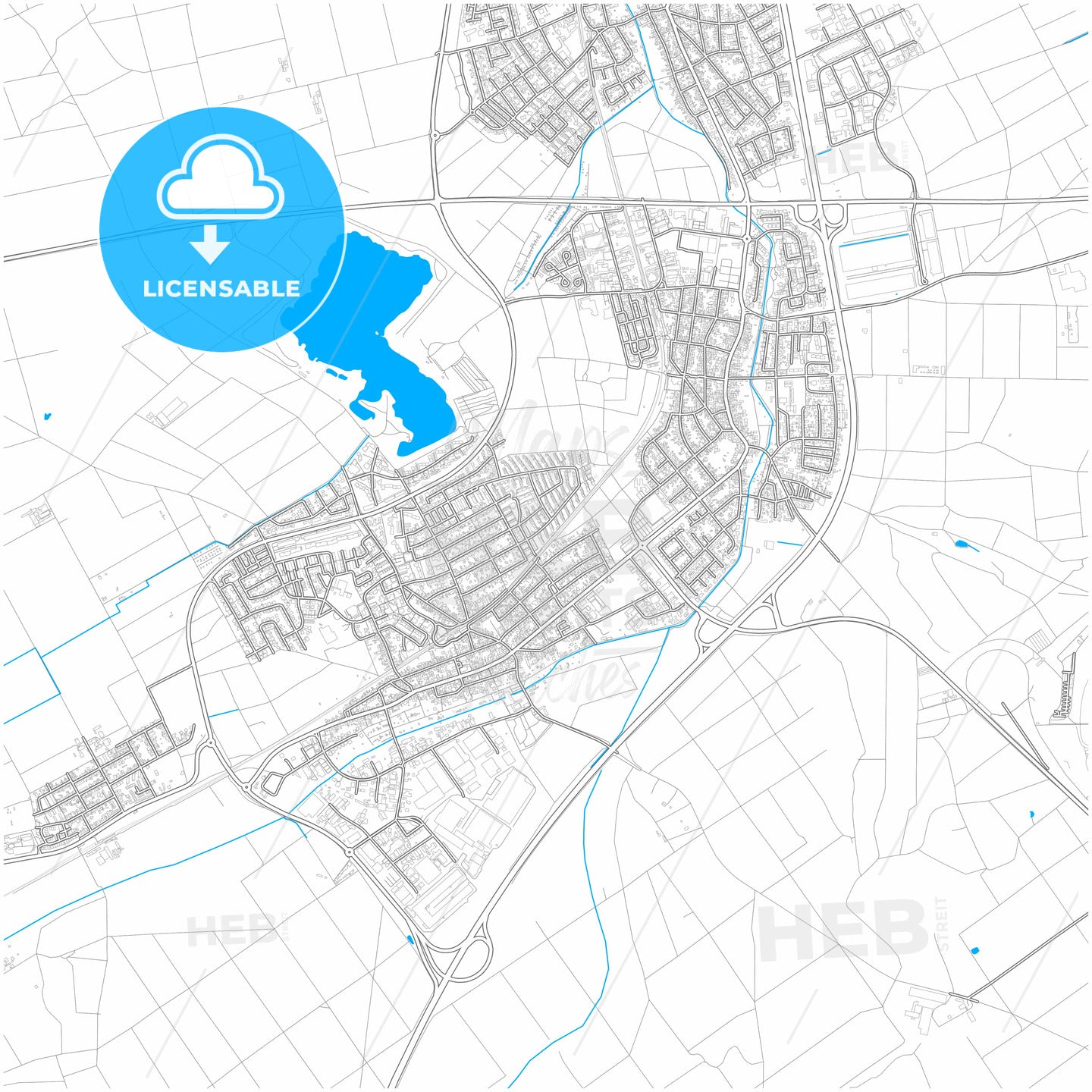 Rodgau, Hesse, Germany, city map with high quality roads.