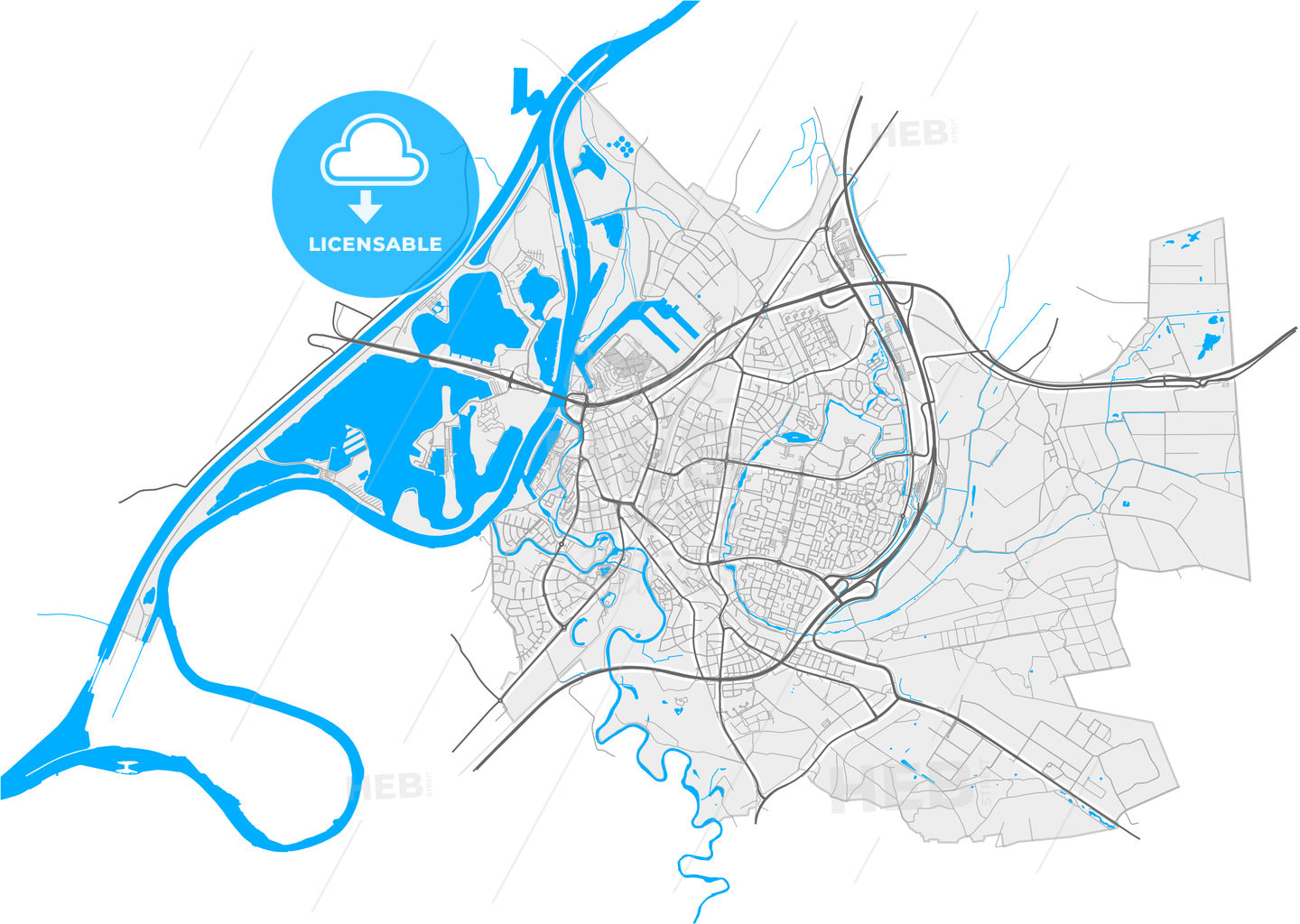Roermond, Limburg, Netherlands, high quality vector map