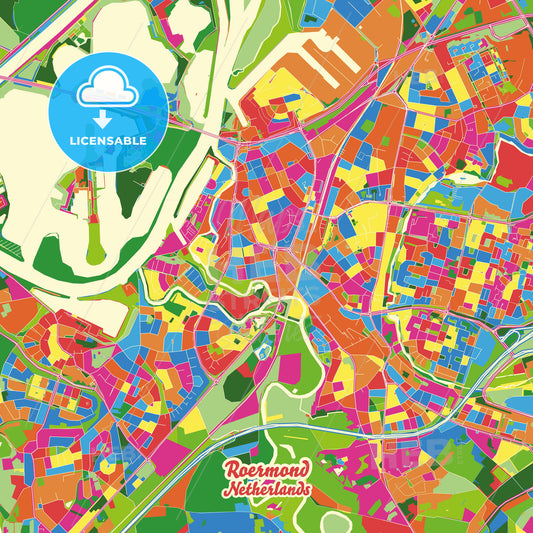 Roermond, Netherlands Crazy Colorful Street Map Poster Template - HEBSTREITS Sketches