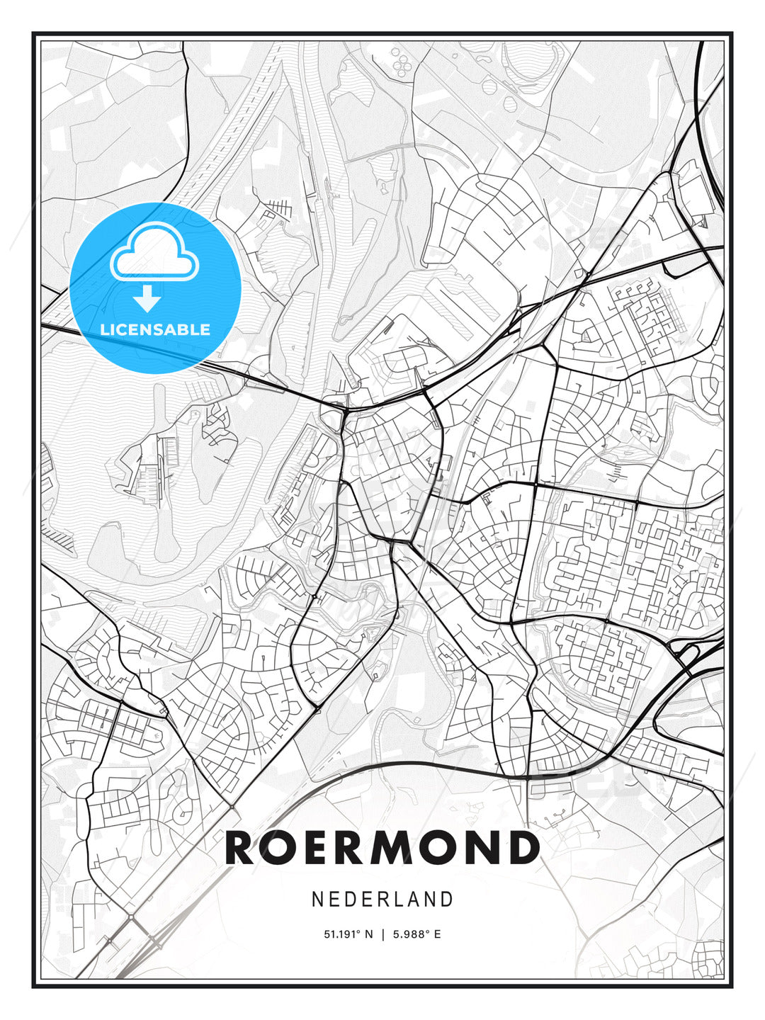 Roermond, Netherlands, Modern Print Template in Various Formats - HEBSTREITS Sketches