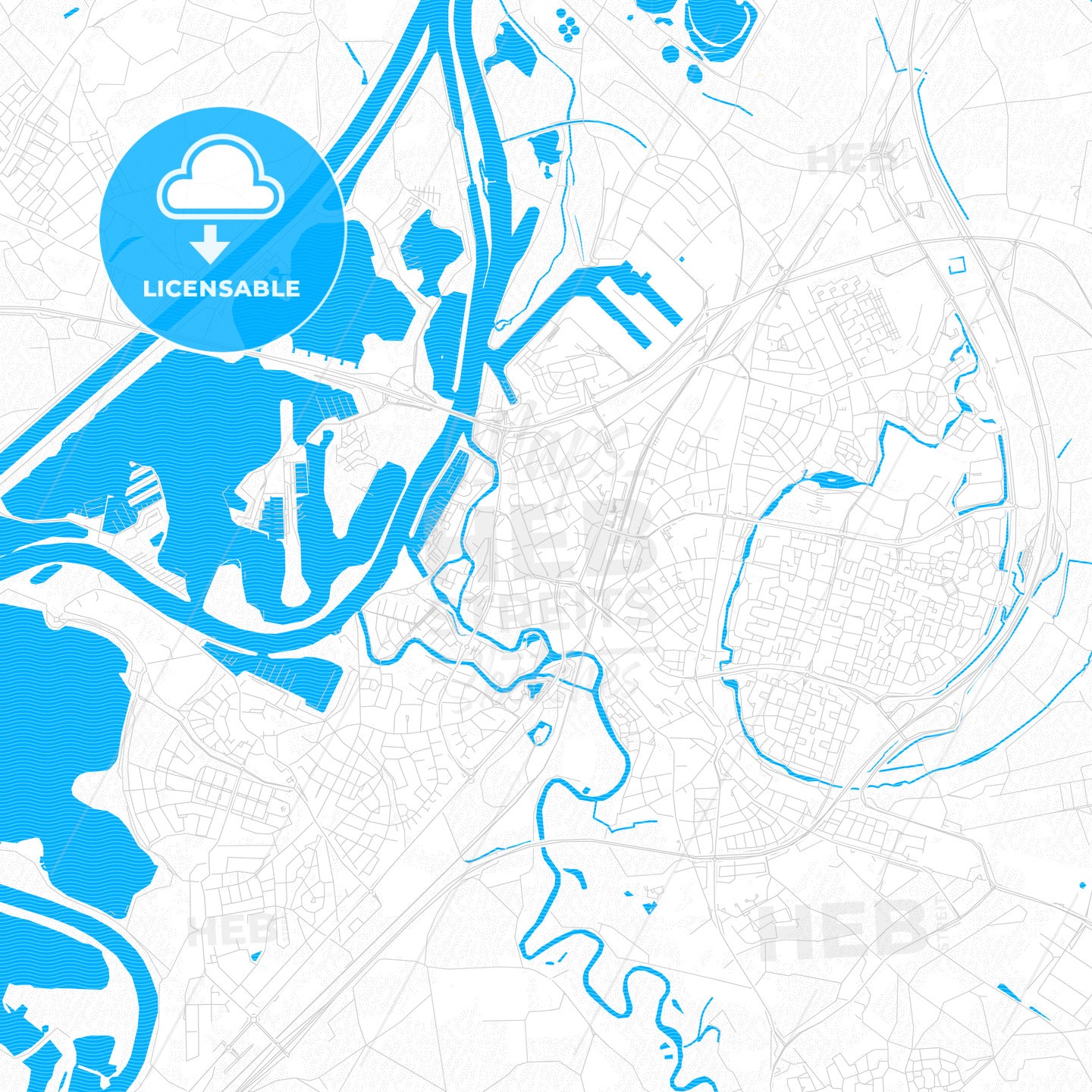 Roermond, Netherlands PDF vector map with water in focus