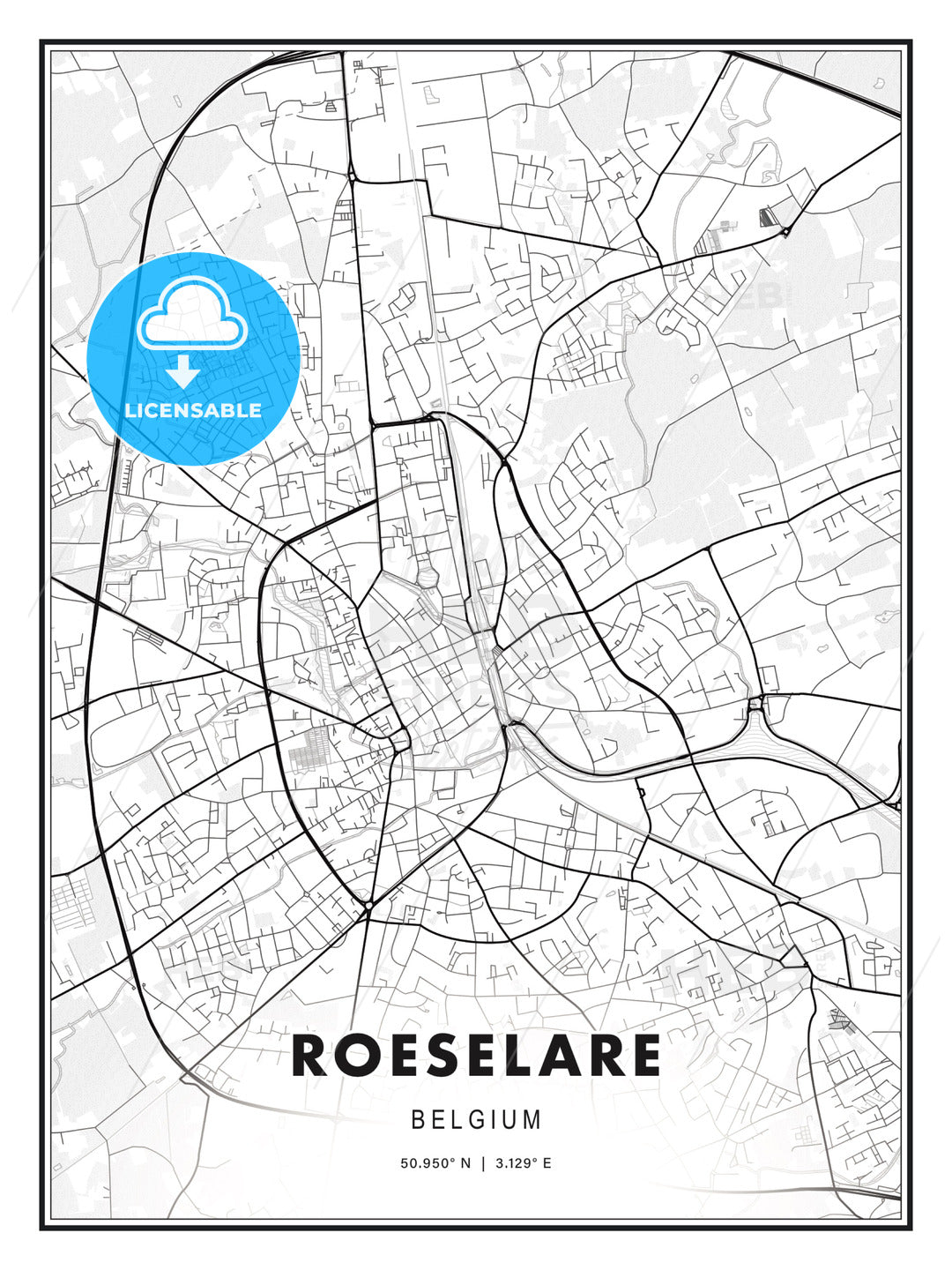 Roeselare, Belgium, Modern Print Template in Various Formats - HEBSTREITS Sketches
