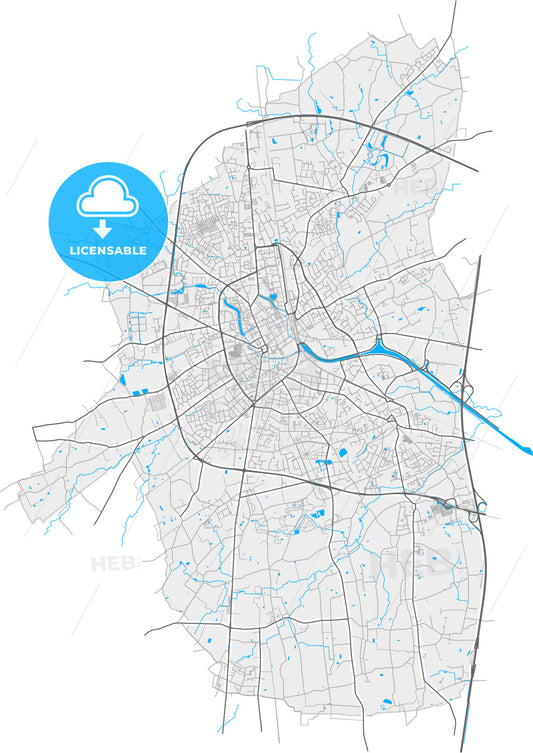 Roeselare, West Flanders, Belgium, high quality vector map