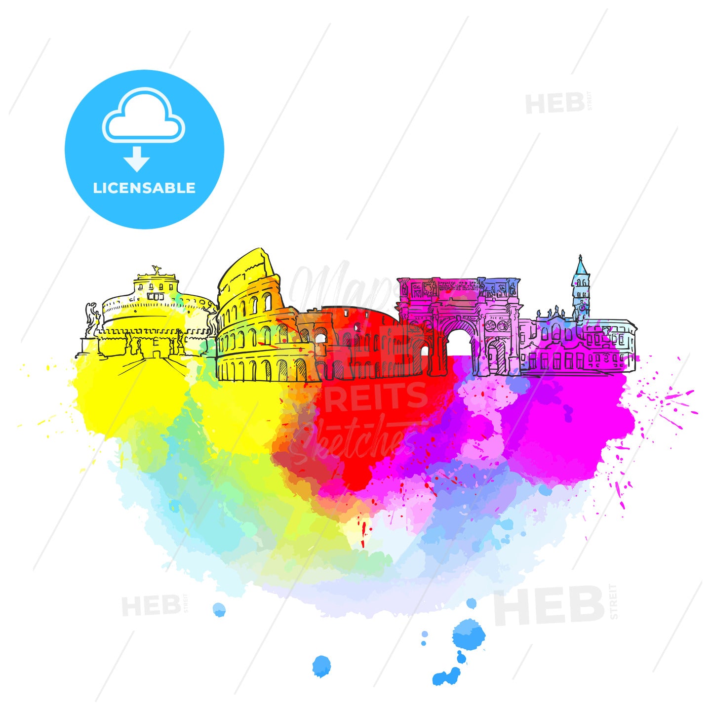 Rome Colorful Landmark Banner – instant download