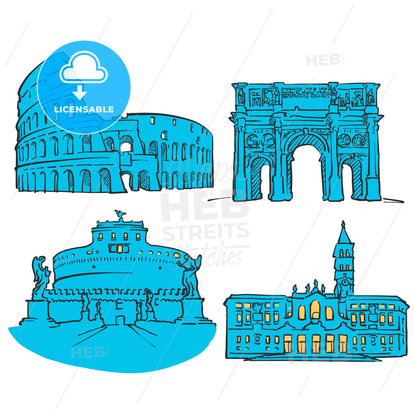 Rome Italy Colored Landmarks – instant download