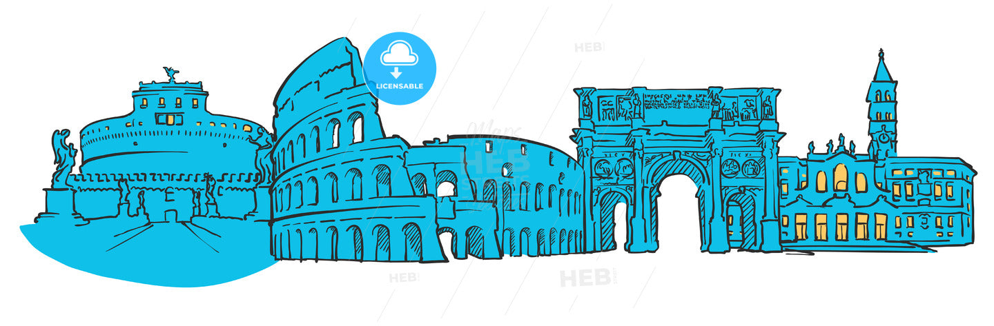Rome Italy Colored Panorama – instant download