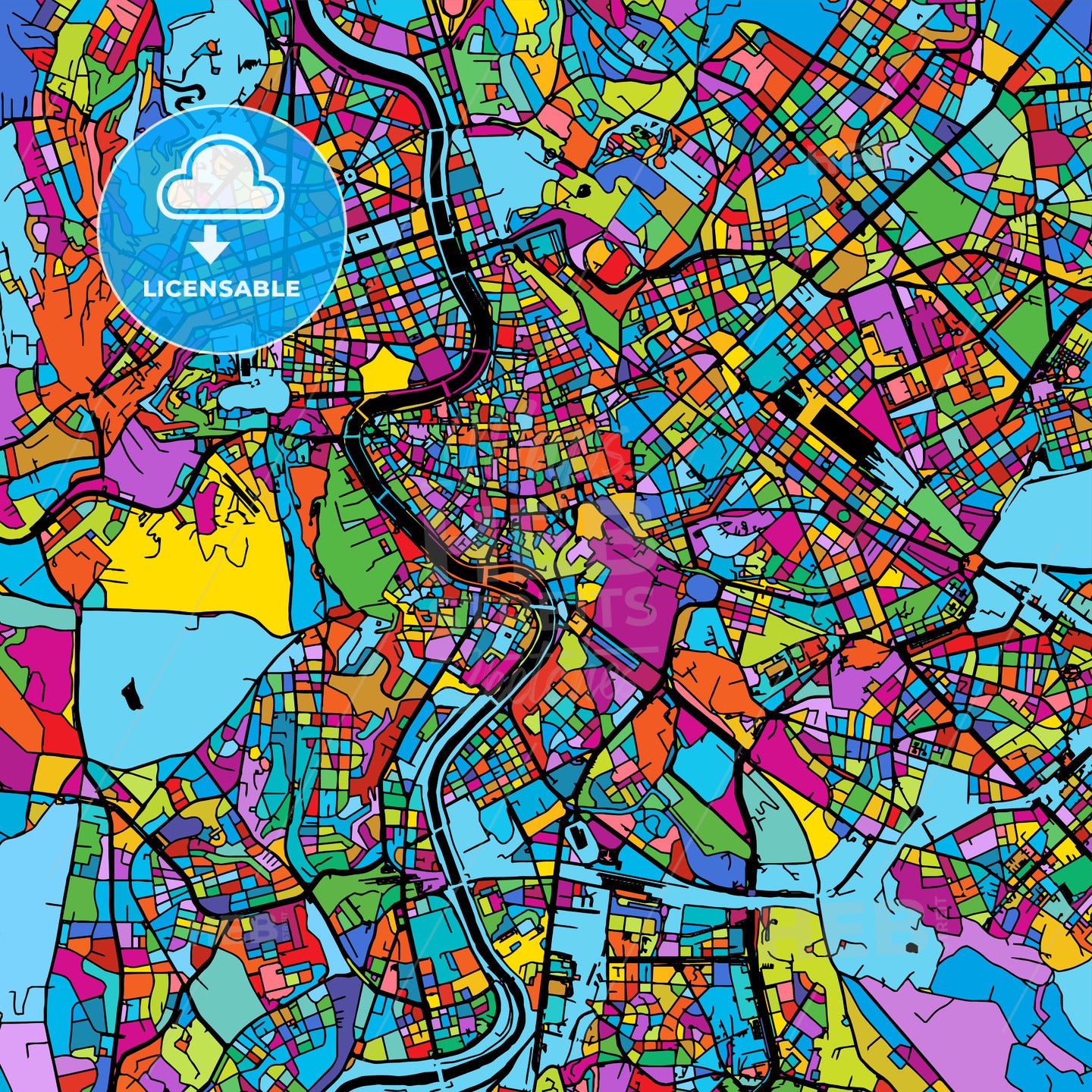 Rome, Italy, Colorful Vector Map on Black