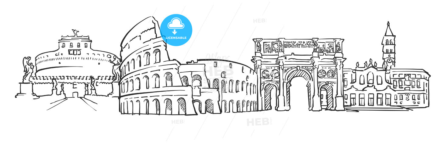Rome Italy Panorama Sketch – instant download
