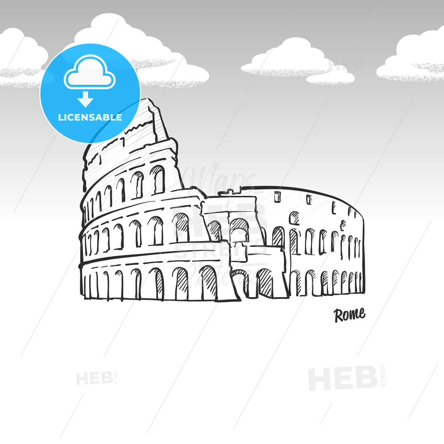 Rome, Italy famous landmark sketch – instant download