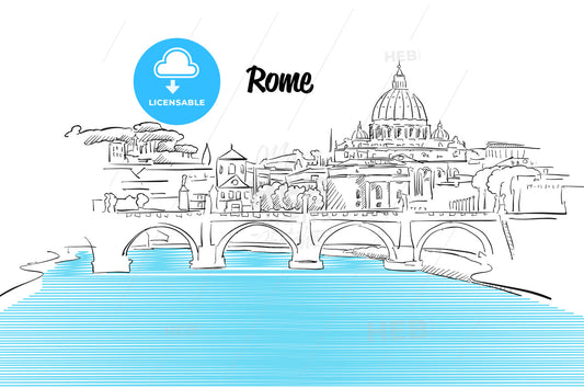 Rome Skyline Vacation Outline Sketch – instant download