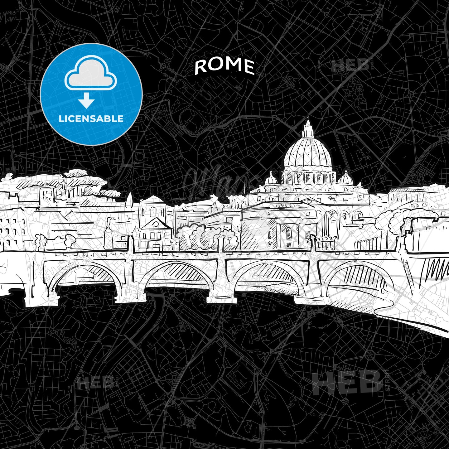 Rome skyline with map