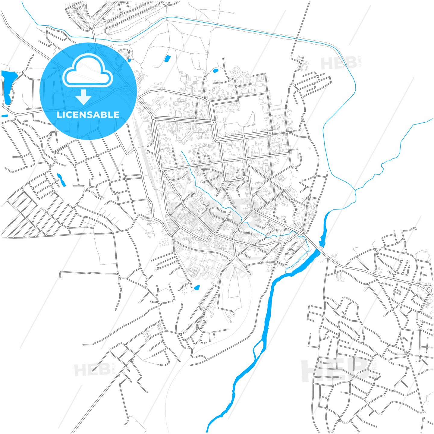 Romny, Sumy Oblast, Ukraine, city map with high quality roads.