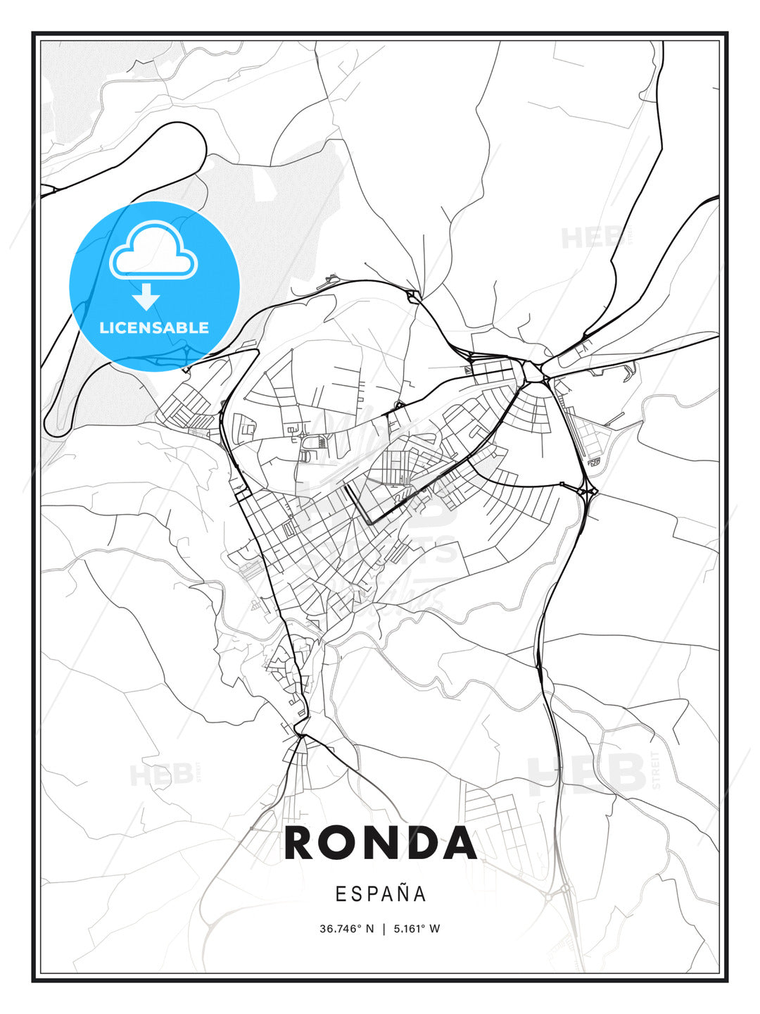 Mapa De Ronda Ronda, Spain, Modern Map Print Template in Various Formats - HEBSTREITS