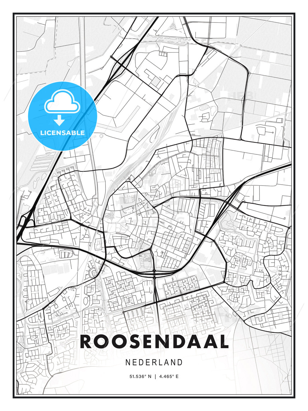 Roosendaal, Netherlands, Modern Print Template in Various Formats - HEBSTREITS Sketches