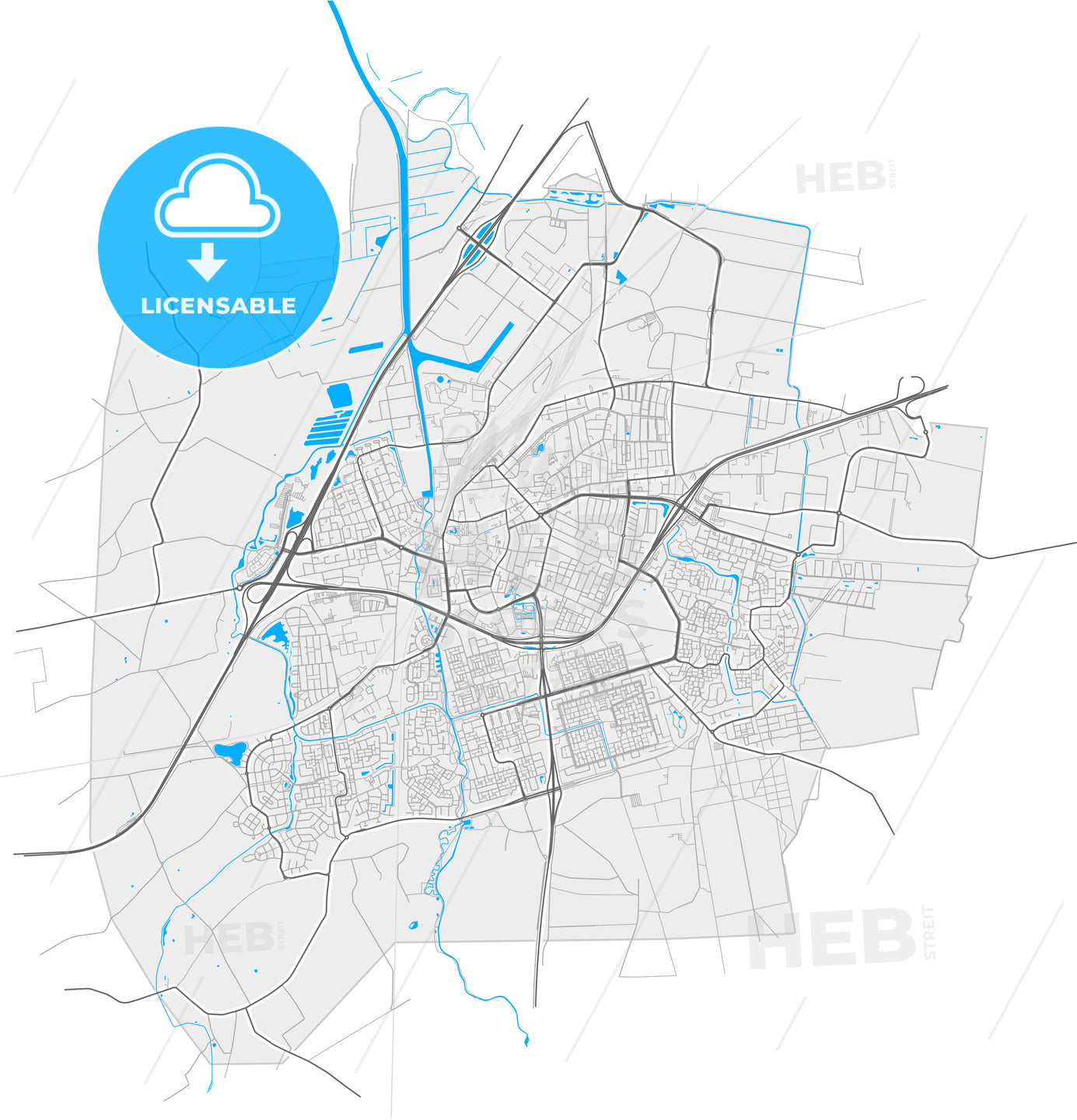 Roosendaal, North Brabant, Netherlands, high quality vector map