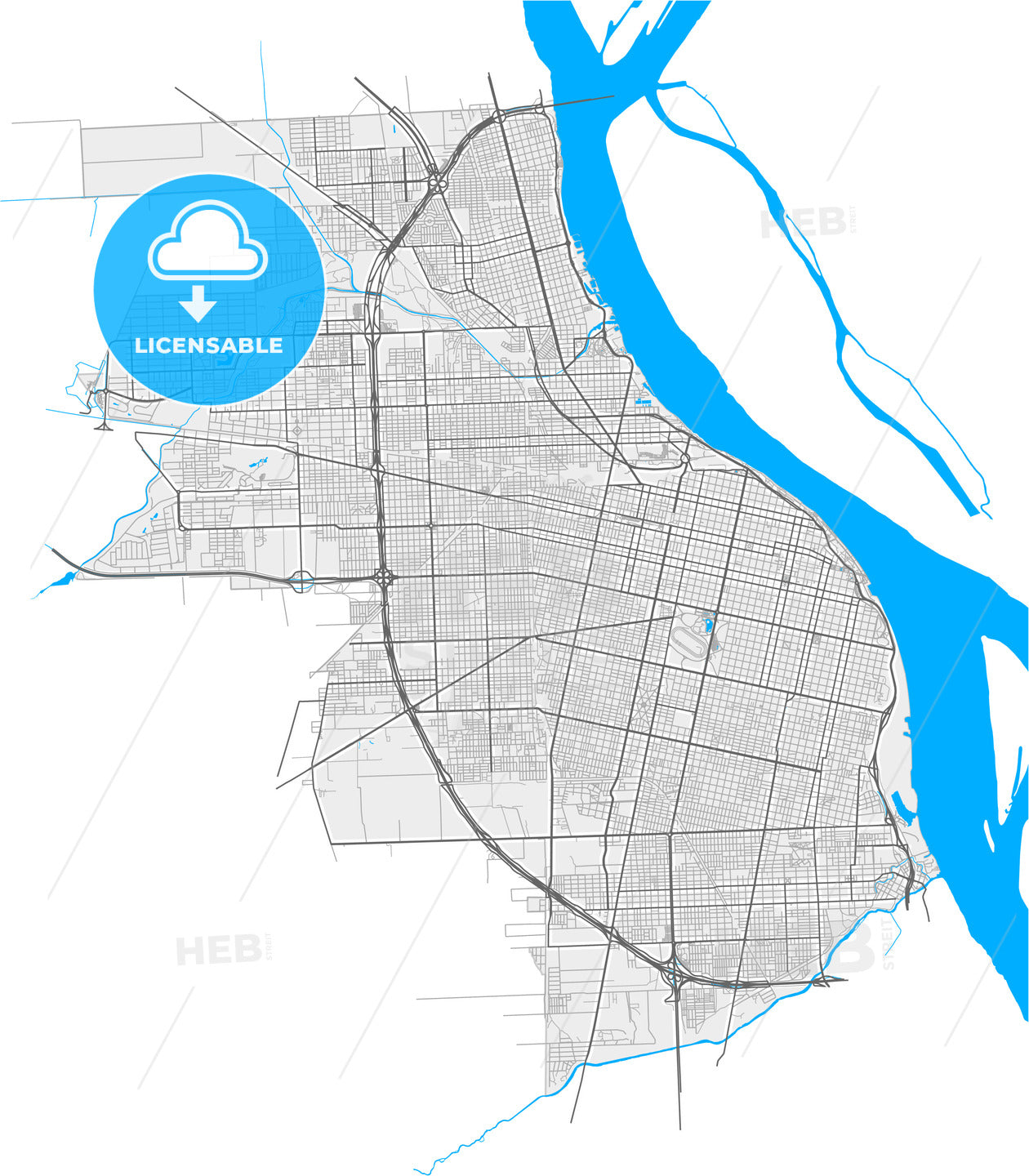 Rosario, Argentina, high quality vector map