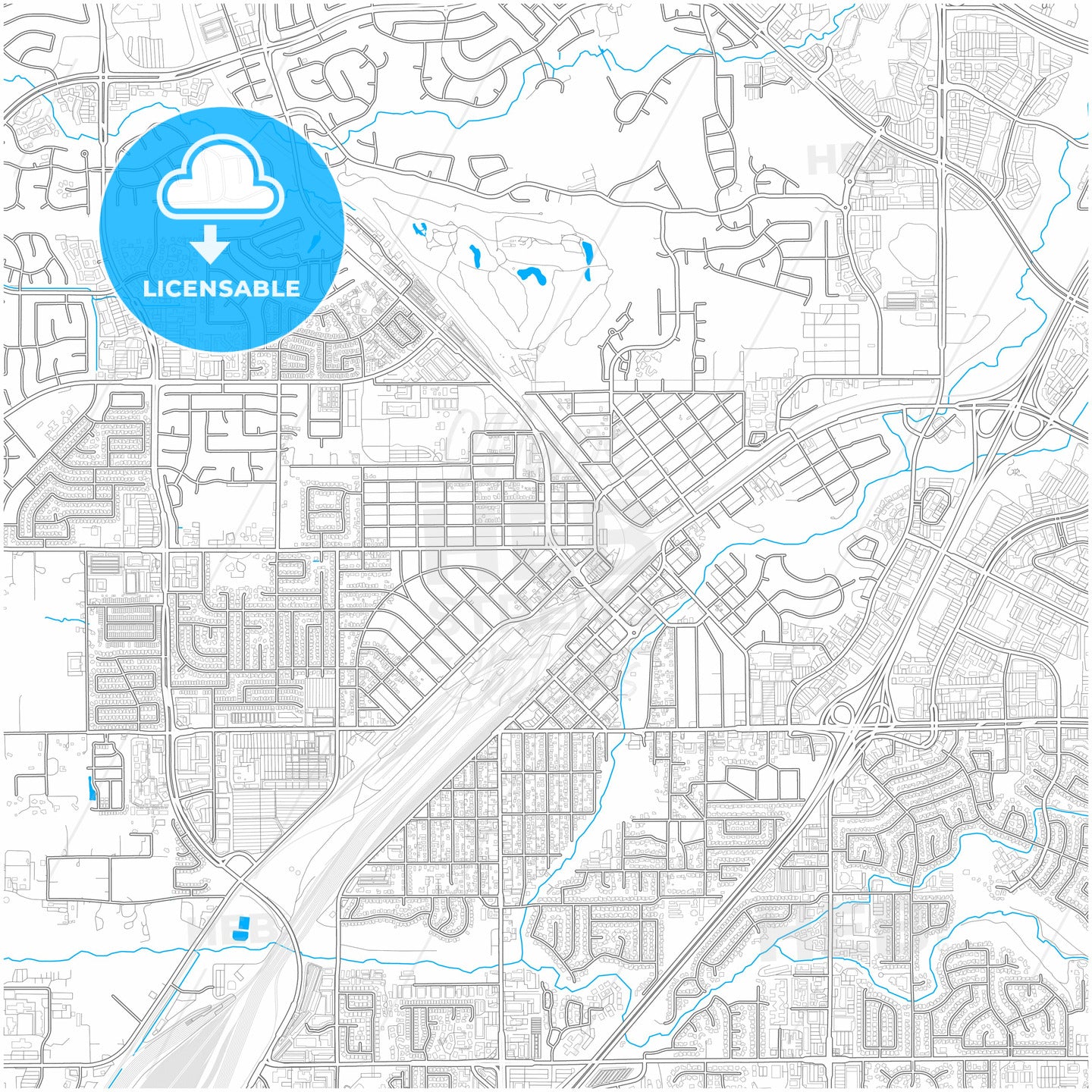 Roseville, California, United States, city map with high quality roads.