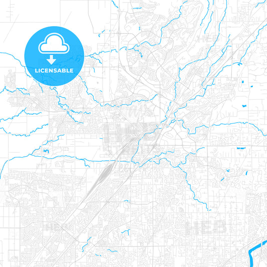 Roseville, California, United States, PDF vector map with water in focus