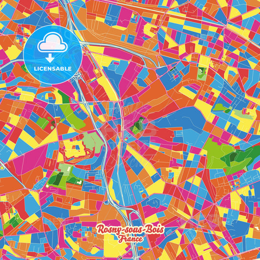 Rosny-sous-Bois, France Crazy Colorful Street Map Poster Template - HEBSTREITS Sketches