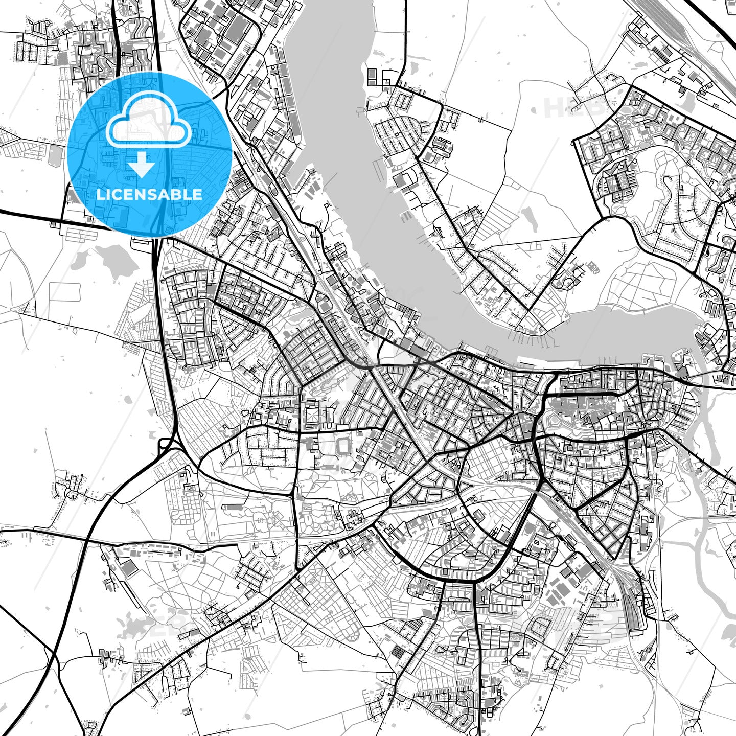 Rostock, Germany, vector map with buildings