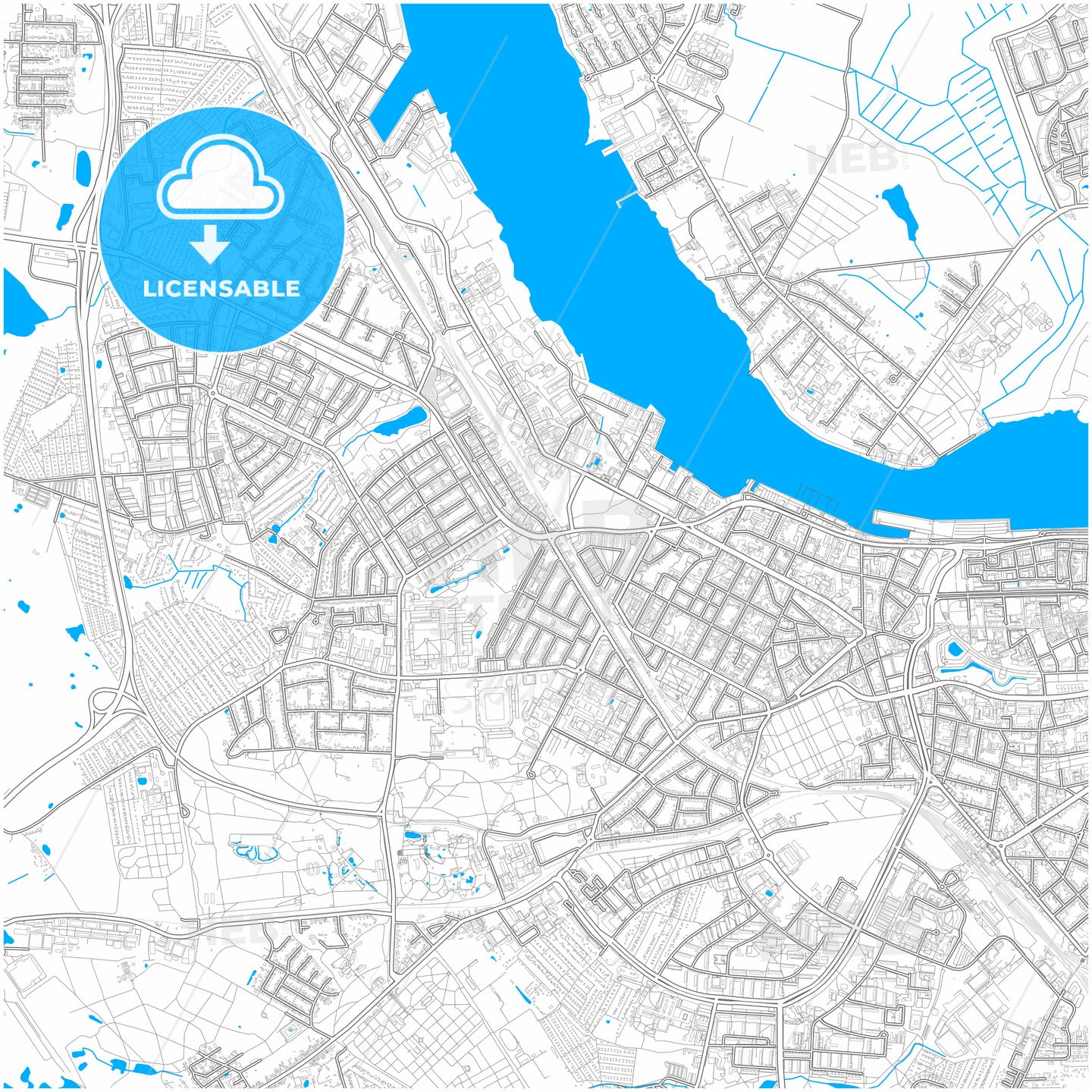 Rostock, Mecklenburg-Western Pomerania, Germany, city map with high quality roads.