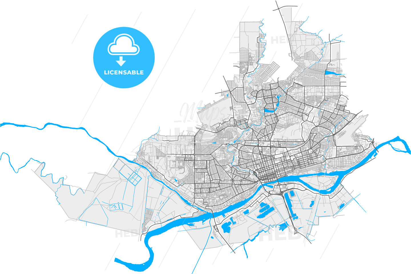 Rostov-on-Don, Rostov Oblast, Russia, high quality vector map